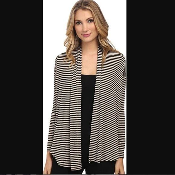 SPLENDID Striped Stretchy Open Cardigan Black Tan Womens Small - Picture 6 of 6